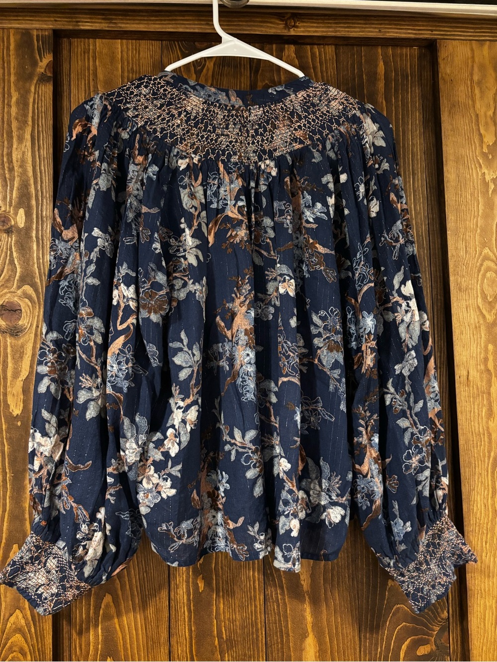By Anthropologie Long-Sleeve Smocked Jacquard Top Medium Puff Sleeve - Picture 11 of 11
